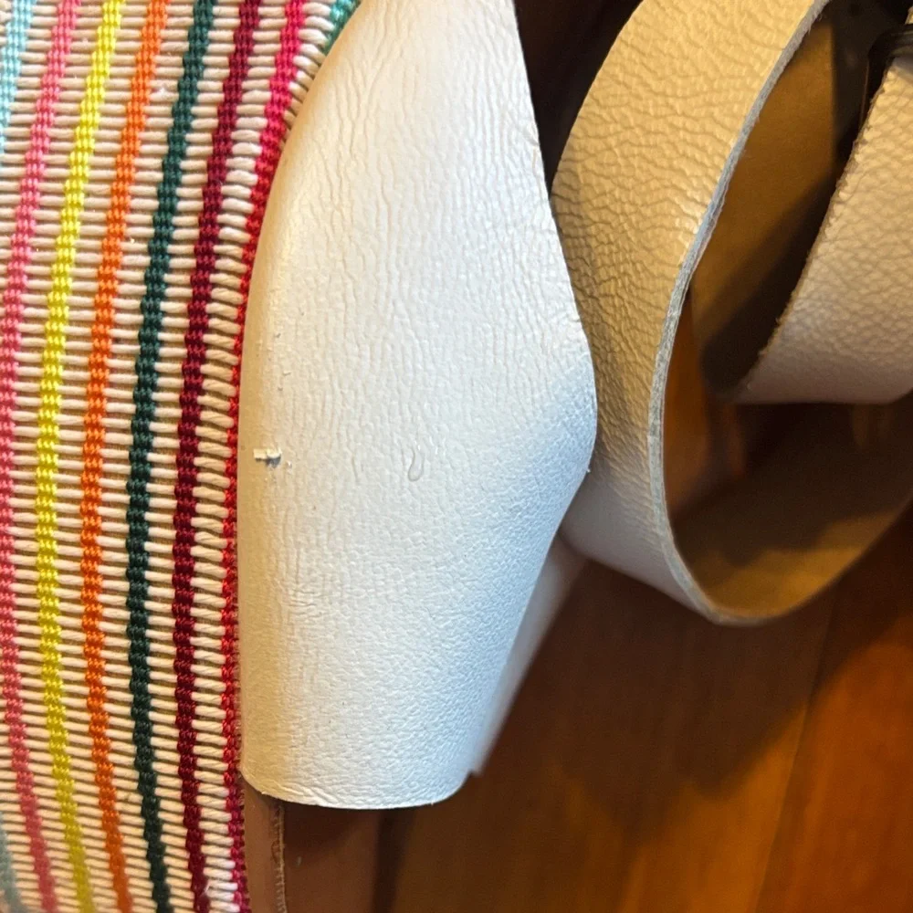 Lucky Brand Cream Multicolor Striped Wedge Wrap Strap Sandals Sz 6